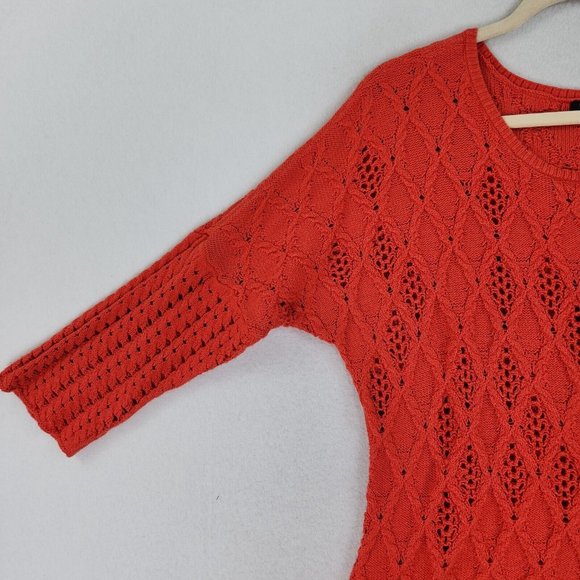 Nic+Zoe Sweater Womens Extra Large Orange Open Knit Pullover Dolman Casual - Picture 3 of 13